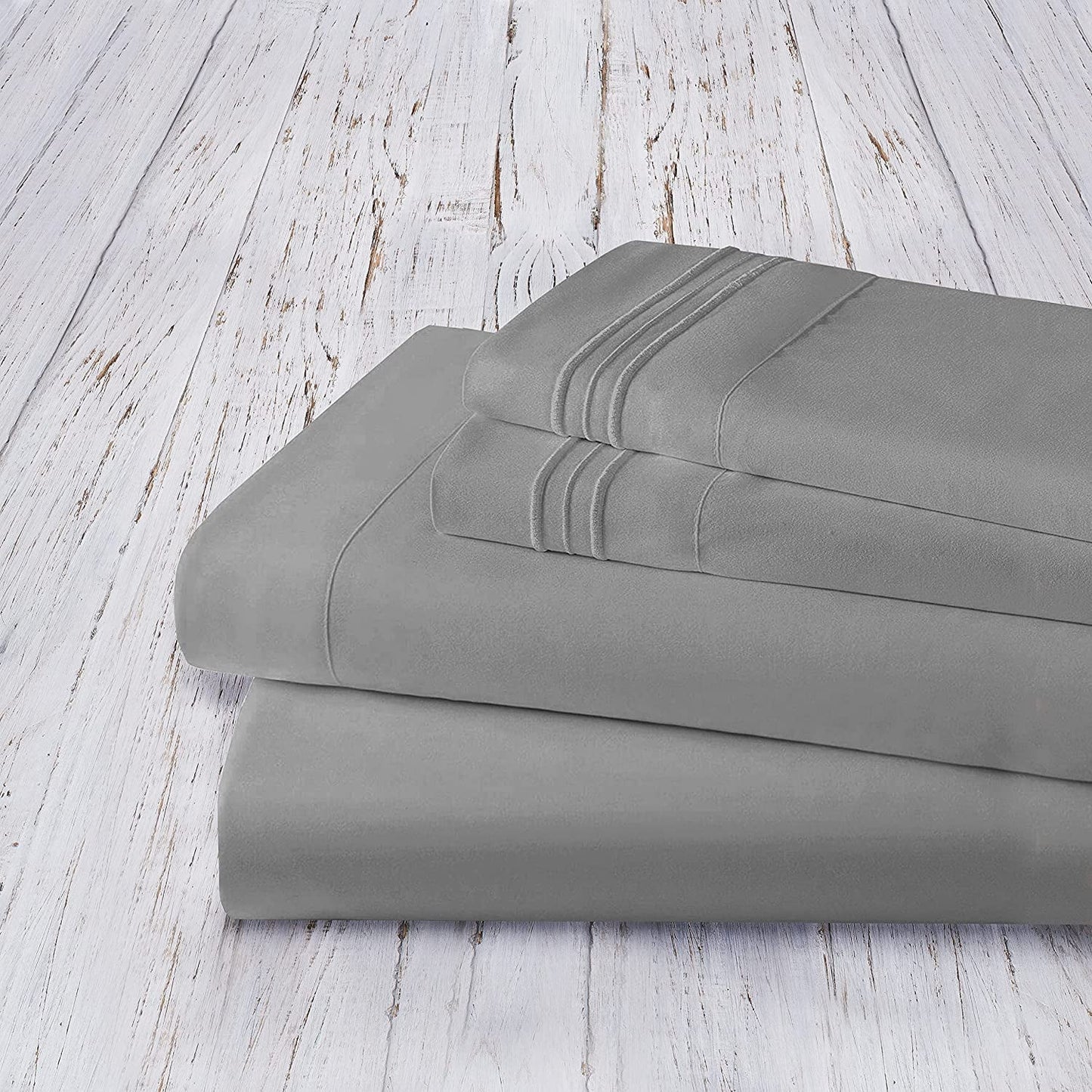 1500 Series Soft Bed Sheets, 4-Piece Set, King, Grey