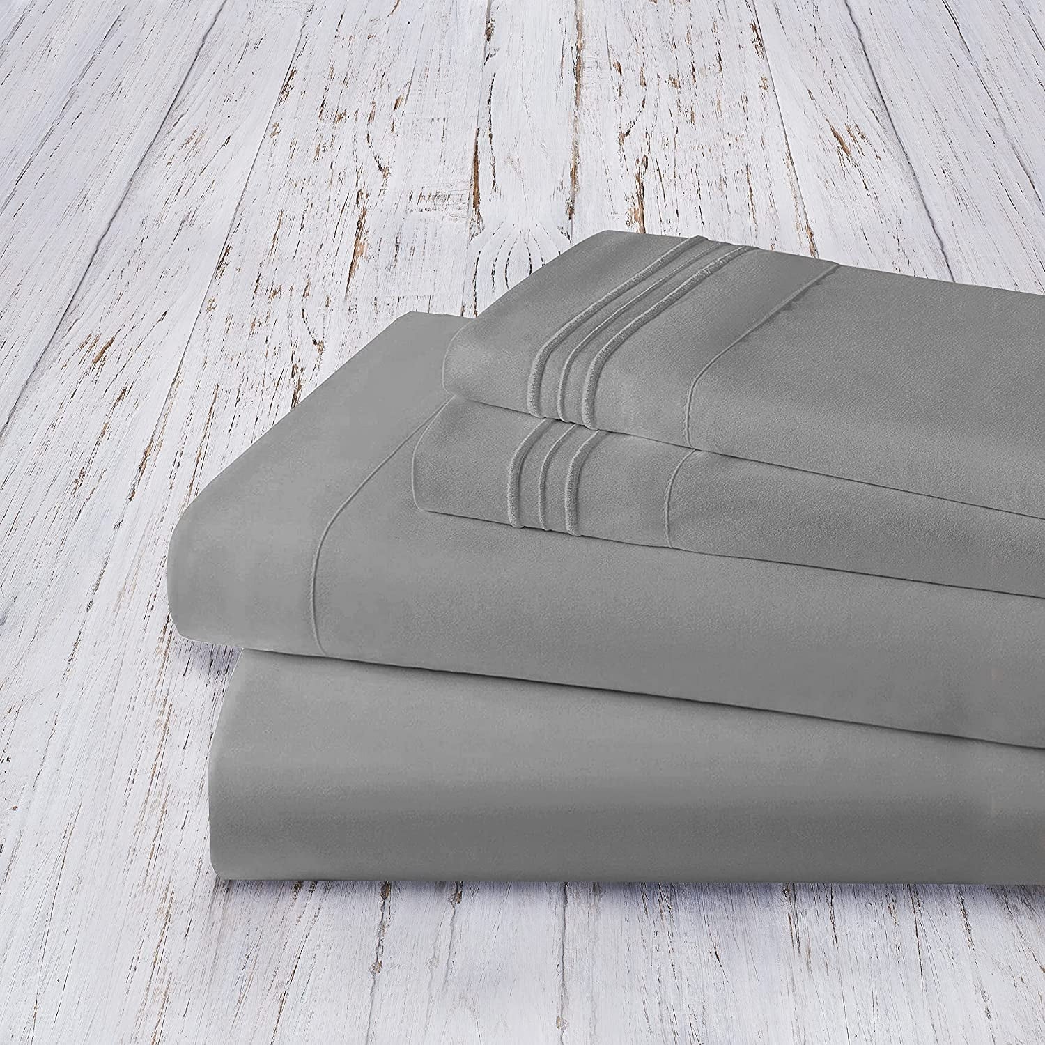 1500 Series Soft Bed Sheets, 4-Piece Set, King, Grey