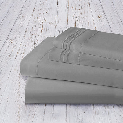 1500 Series Soft Bed Sheets, 4-Piece Set, King, Grey