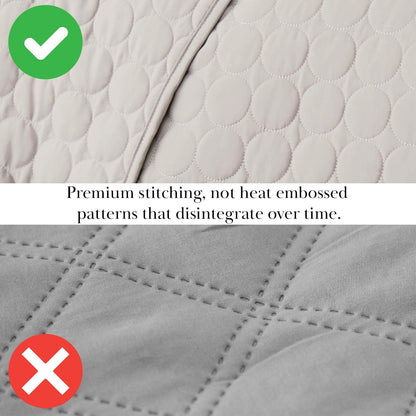 Quilted Summer Comforter, King Size Quilt Bedding Set with 2 Pillow Shams, Geometric Circle Design, Lightweight Bedspread, California/King Size Coverlet, Comfy Soft, Bone