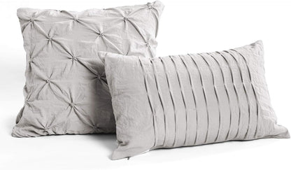 Ravello Pintuck Comforter Set - Luxe 5 Piece Textured Bedding Set - Traditional Glam & Farmhouse Inspired Bedroom Decor - Full/ Queen, Light Gray