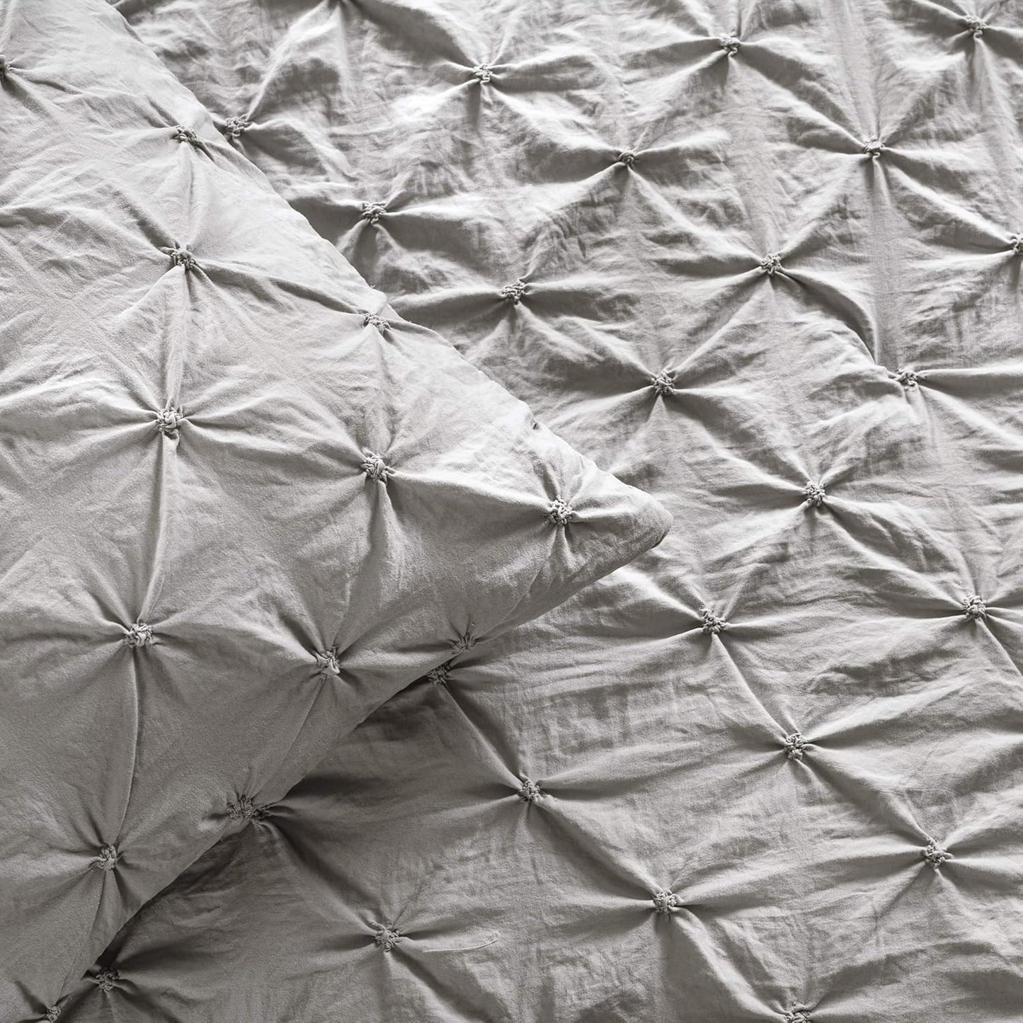 Ravello Pintuck Comforter Set - Luxe 5 Piece Textured Bedding Set - Traditional Glam & Farmhouse Inspired Bedroom Decor - Full/ Queen, Light Gray