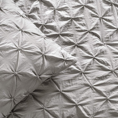 Ravello Pintuck Comforter Set - Luxe 5 Piece Textured Bedding Set - Traditional Glam & Farmhouse Inspired Bedroom Decor - Full/ Queen, Light Gray