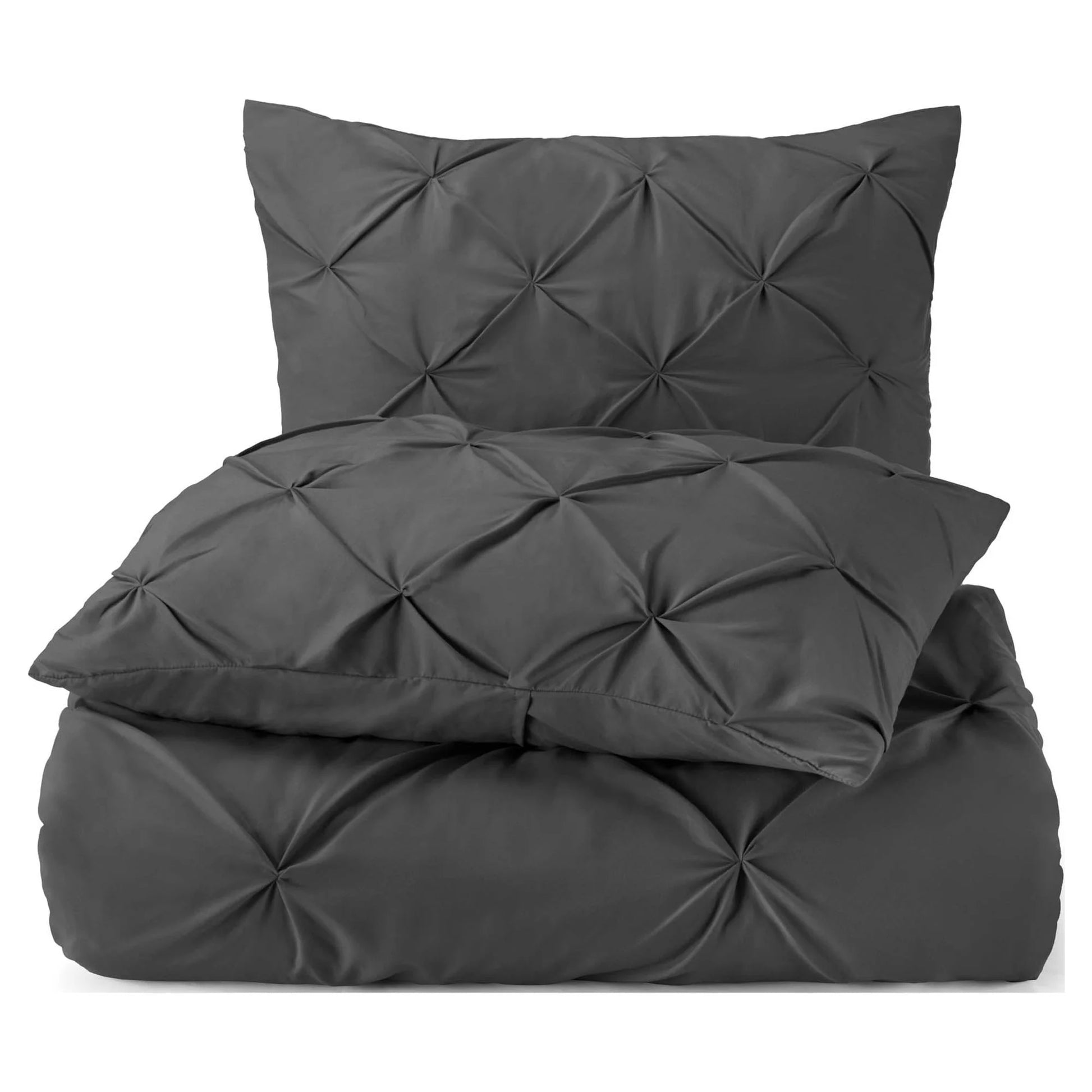 3 Piece Pinch Pleated Pintuck Duvet Cover Set with Shams, Soft Microfiber,Button Closure Bedding Set, California King - Charcoal Gray