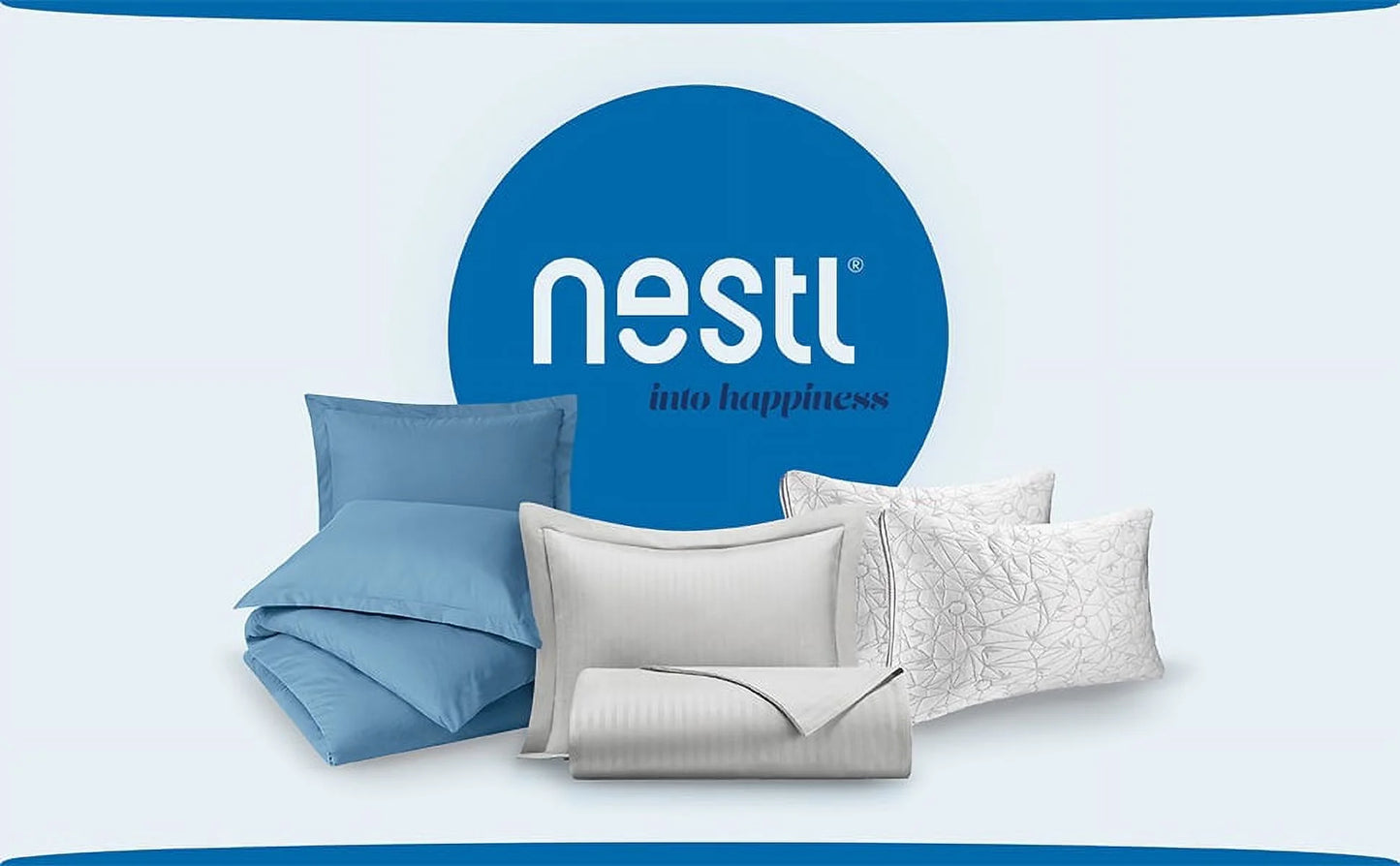 2 Piece Pinch Pleated Pintuck Duvet Cover Set with Shams, Soft Microfiber,Button Closure Bedding Set, Twin - Blue Heaven