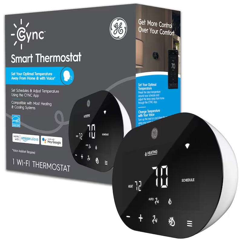 Black Smart Compatible Thermostat with Wi-Fi Compatibility