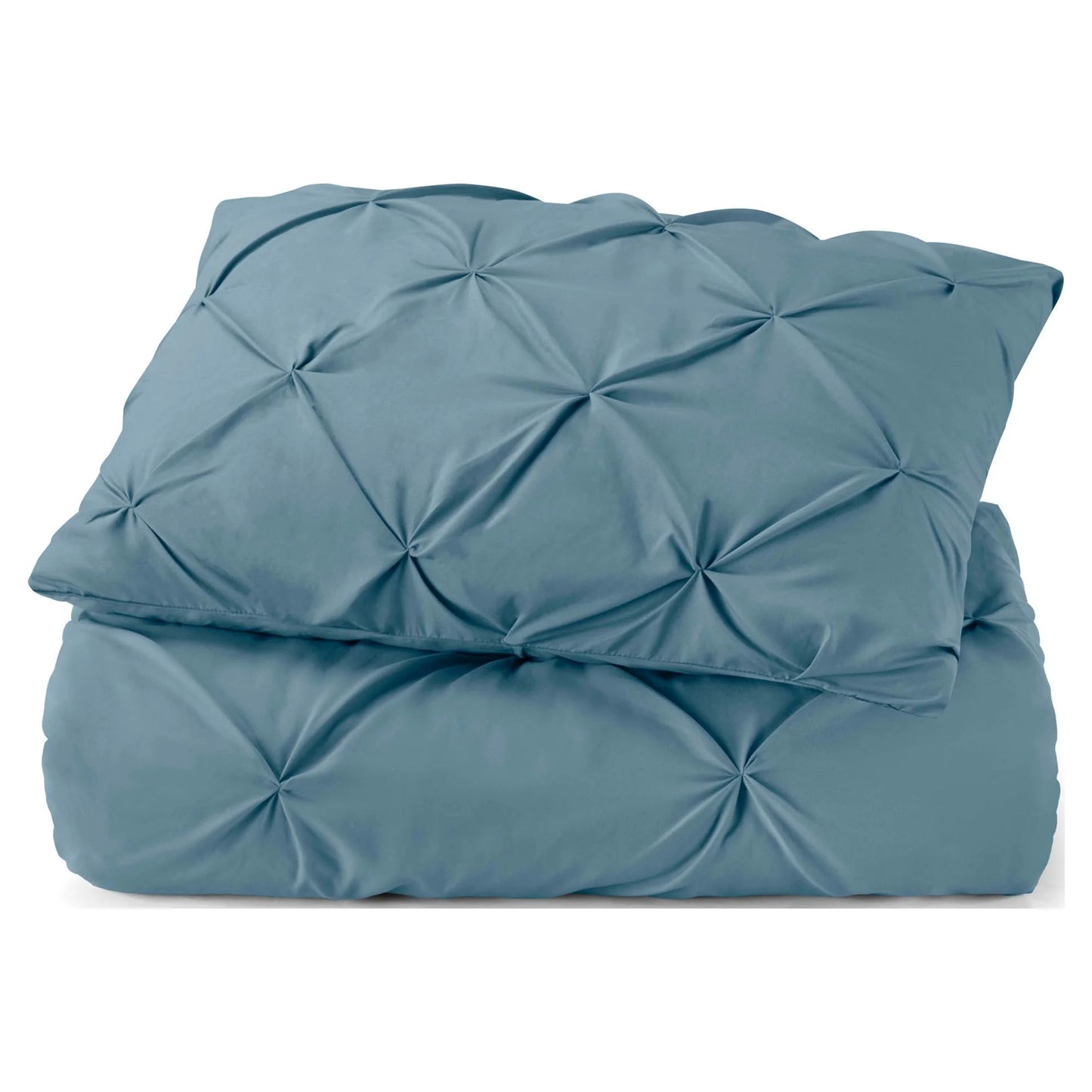 2 Piece Pinch Pleated Pintuck Duvet Cover Set with Shams, Soft Microfiber,Button Closure Bedding Set, Twin - Blue Heaven