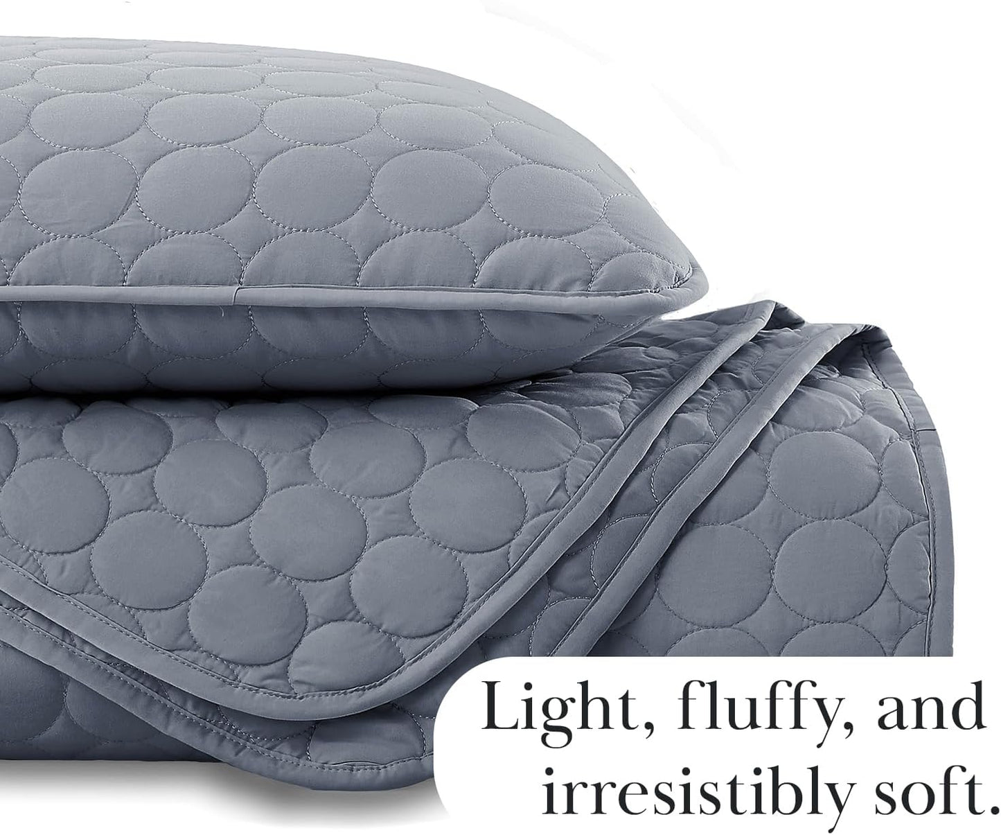 Full/Queen Quilt Bedding Set with 2 Quilted Pillow Shams, Circle Stitched Full Size Bedspread, Lightweight Blue Quilt Coverlet Queen Size, Steel Blue