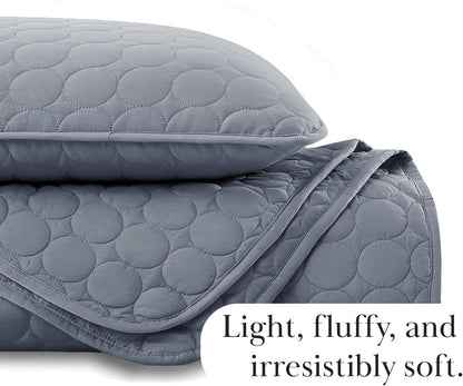 Full/Queen Quilt Bedding Set with 2 Quilted Pillow Shams, Circle Stitched Full Size Bedspread, Lightweight Blue Quilt Coverlet Queen Size, Steel Blue