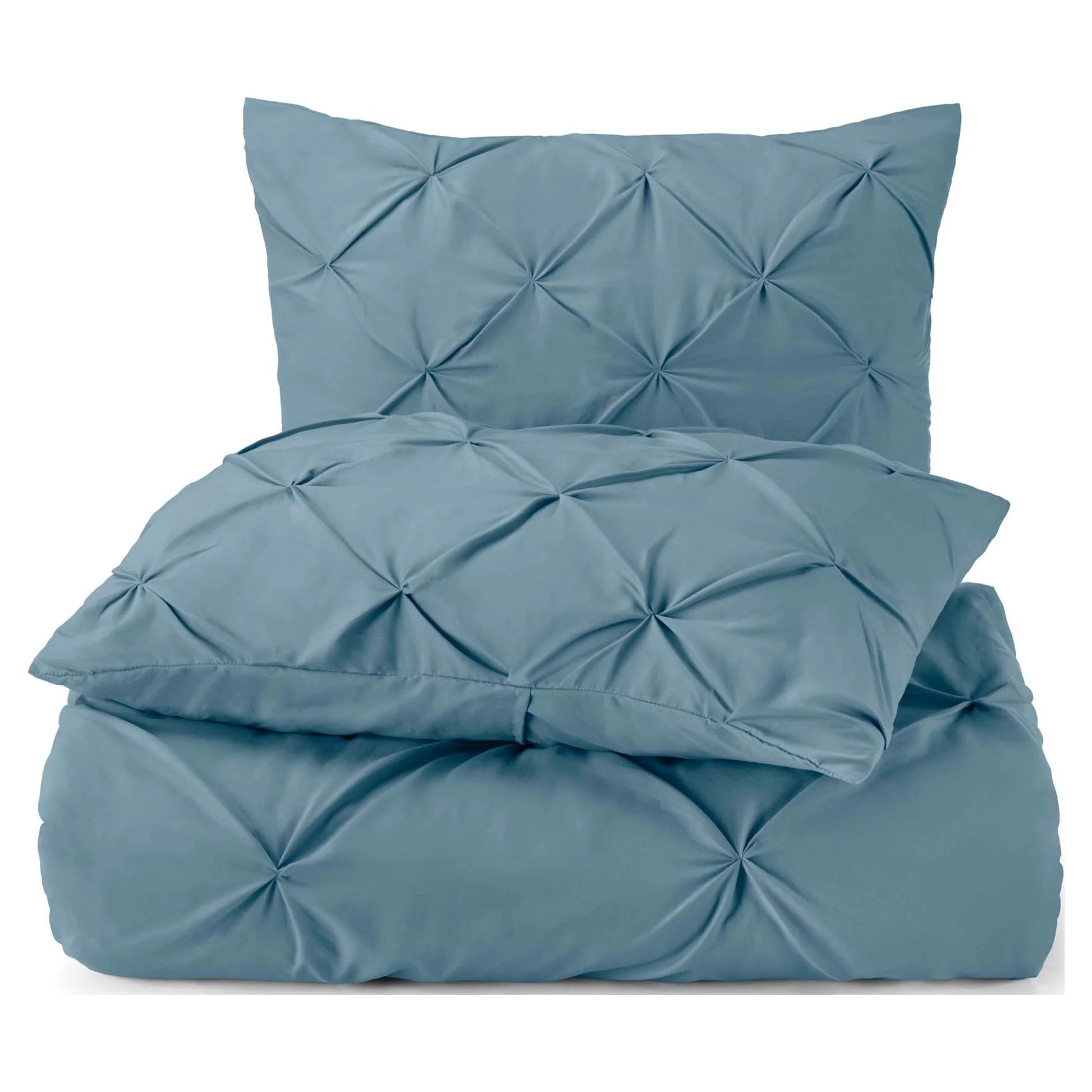3 Piece Pinch Pleated Pintuck Duvet Cover Set with Shams, Soft Microfiber,Button Closure Bedding Set, Queen - Blue Heaven