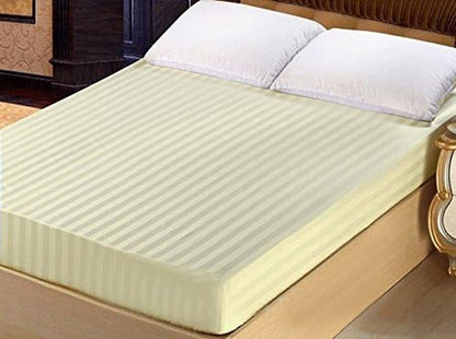 , Luxury Super Soft 100% Cotton Duvet Cover Pillowcases Fitted Sheet Set, Stripe, King, Ivory