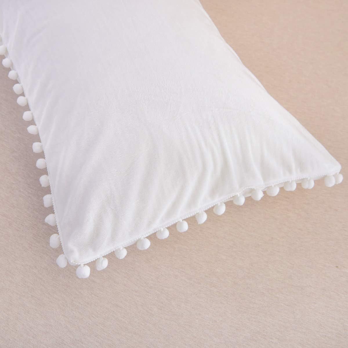 White Pom Pom Bedding Velvet Flannel Duvet Cover Twin Girls Duvet Cover Baby Teen 3 Pcs Vintage Farmhouse Boho Quilt Cover Bohemian with Hidden Zipper Closure