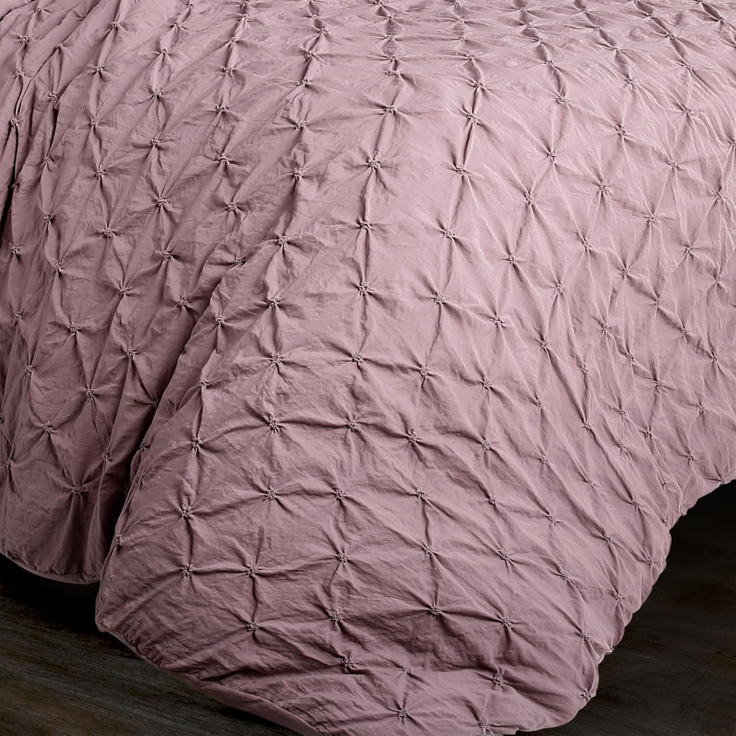 Ravello Pintuck Comforter Set - Luxe 5 Piece Textured Bedding Set - Traditional Glam & Farmhouse Inspired Bedroom Decor - Full/ Queen, Woodrose