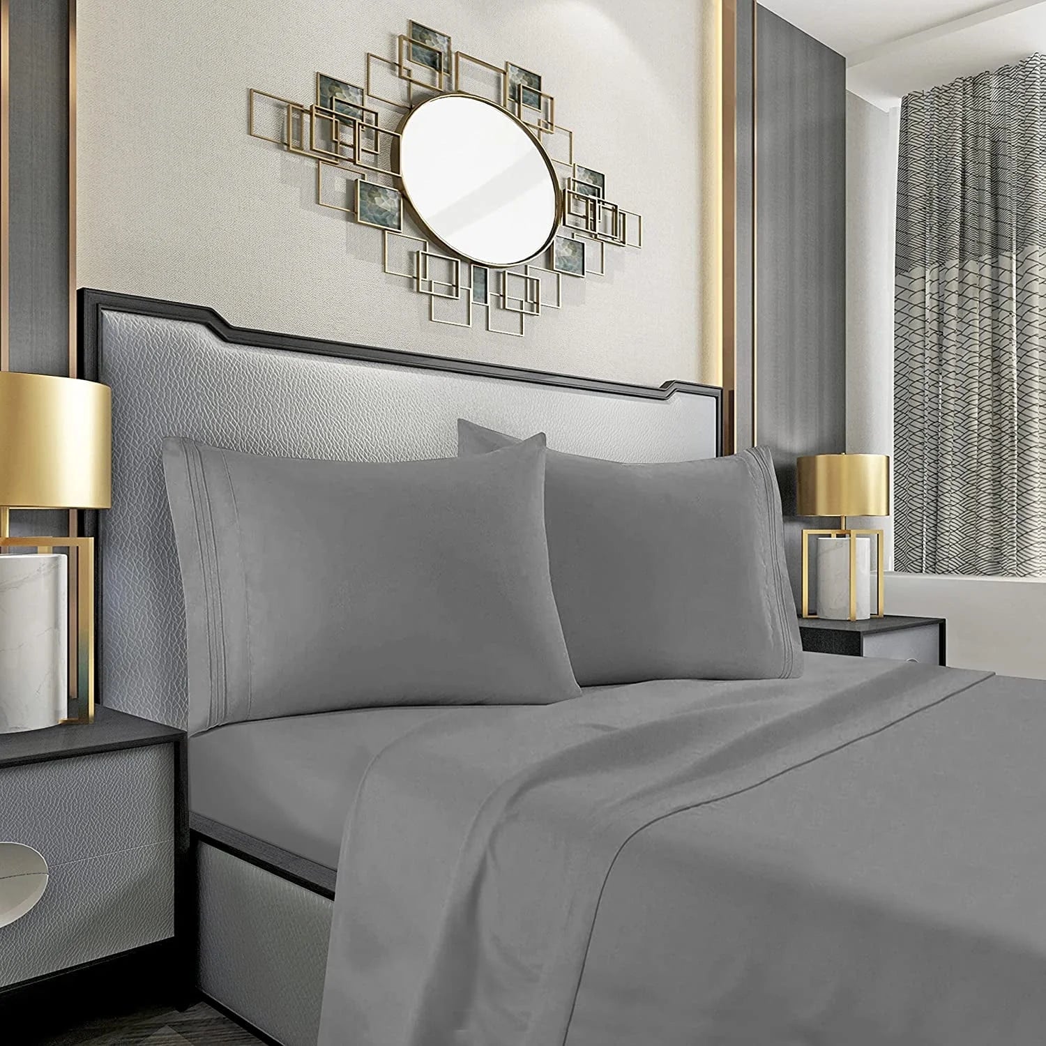 1500 Series Soft Bed Sheets, 4-Piece Set, King, Grey