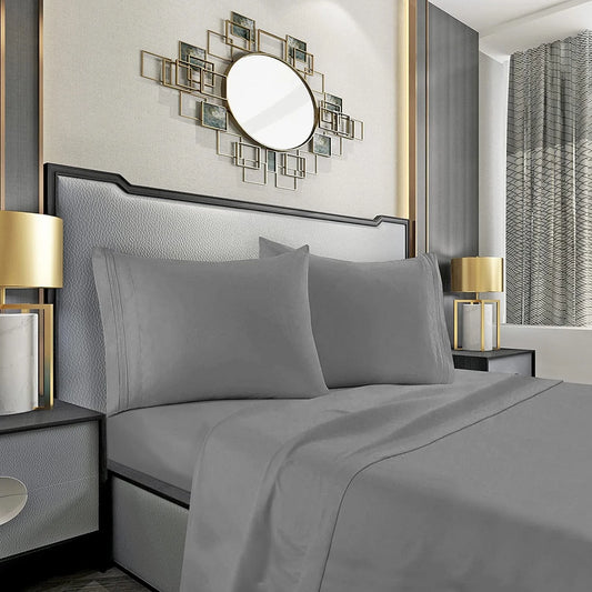 1500 Series Soft Bed Sheets, 4-Piece Set, King, Grey