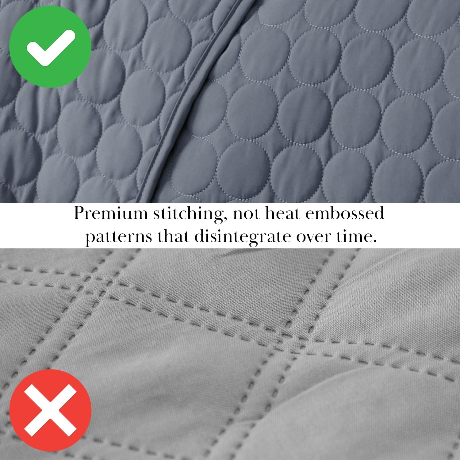 Full/Queen Quilt Bedding Set with 2 Quilted Pillow Shams, Circle Stitched Full Size Bedspread, Lightweight Blue Quilt Coverlet Queen Size, Steel Blue