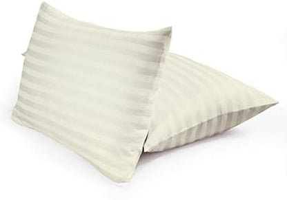, Luxury Super Soft 100% Cotton Duvet Cover Pillowcases Fitted Sheet Set, Stripe, King, Ivory