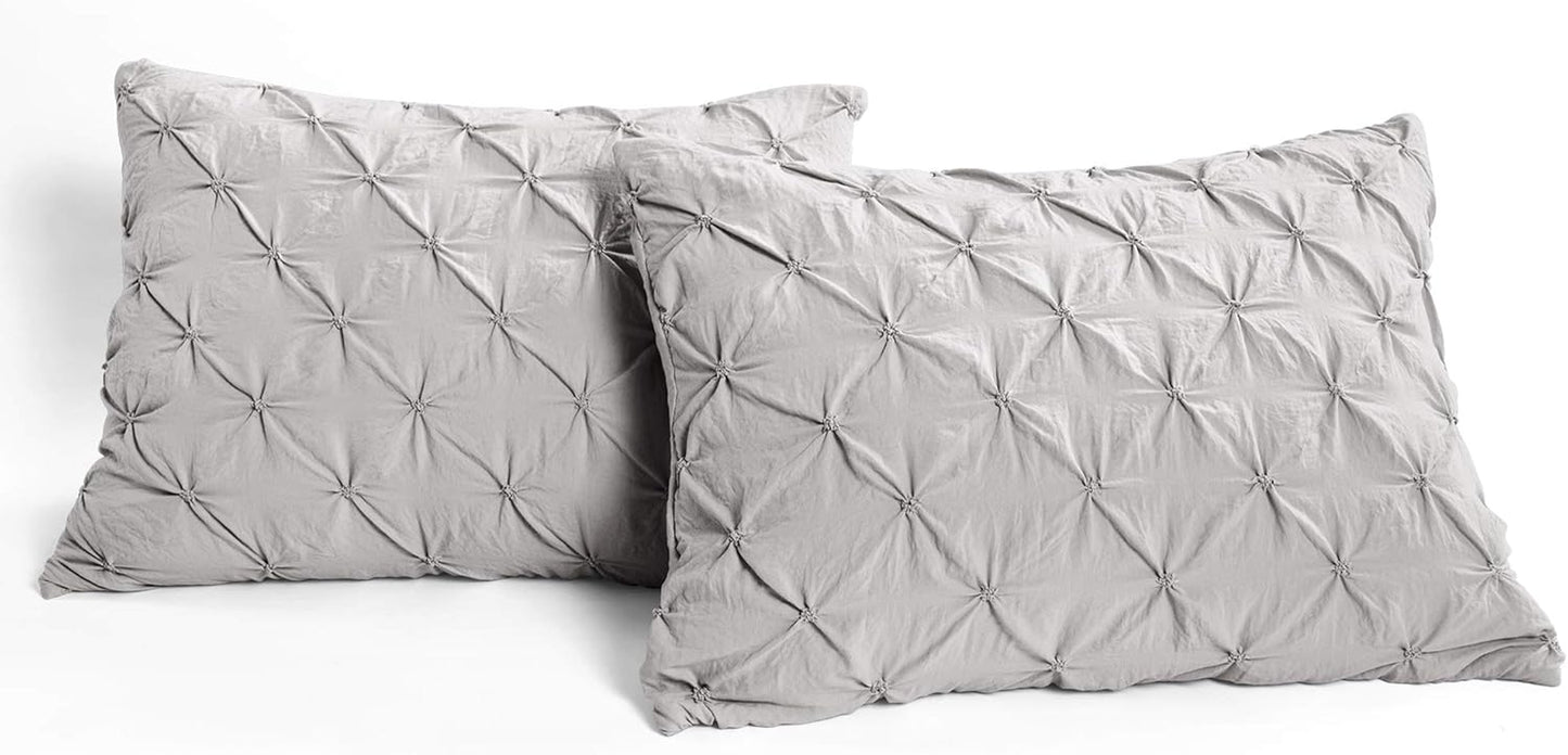 Ravello Pintuck Comforter Set - Luxe 5 Piece Textured Bedding Set - Traditional Glam & Farmhouse Inspired Bedroom Decor - Full/ Queen, Light Gray