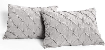 Ravello Pintuck Comforter Set - Luxe 5 Piece Textured Bedding Set - Traditional Glam & Farmhouse Inspired Bedroom Decor - Full/ Queen, Light Gray