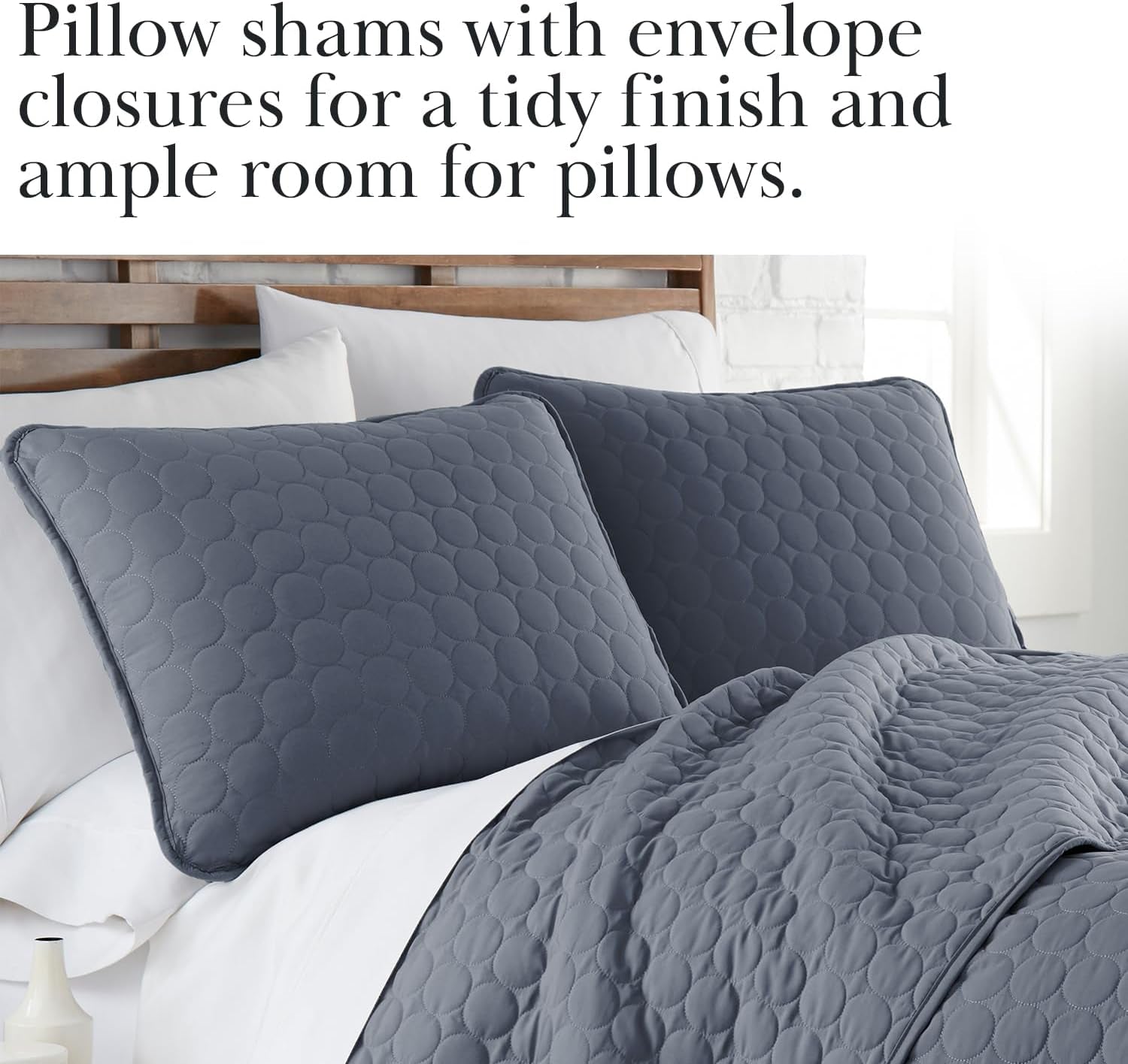 Full/Queen Quilt Bedding Set with 2 Quilted Pillow Shams, Circle Stitched Full Size Bedspread, Lightweight Blue Quilt Coverlet Queen Size, Steel Blue